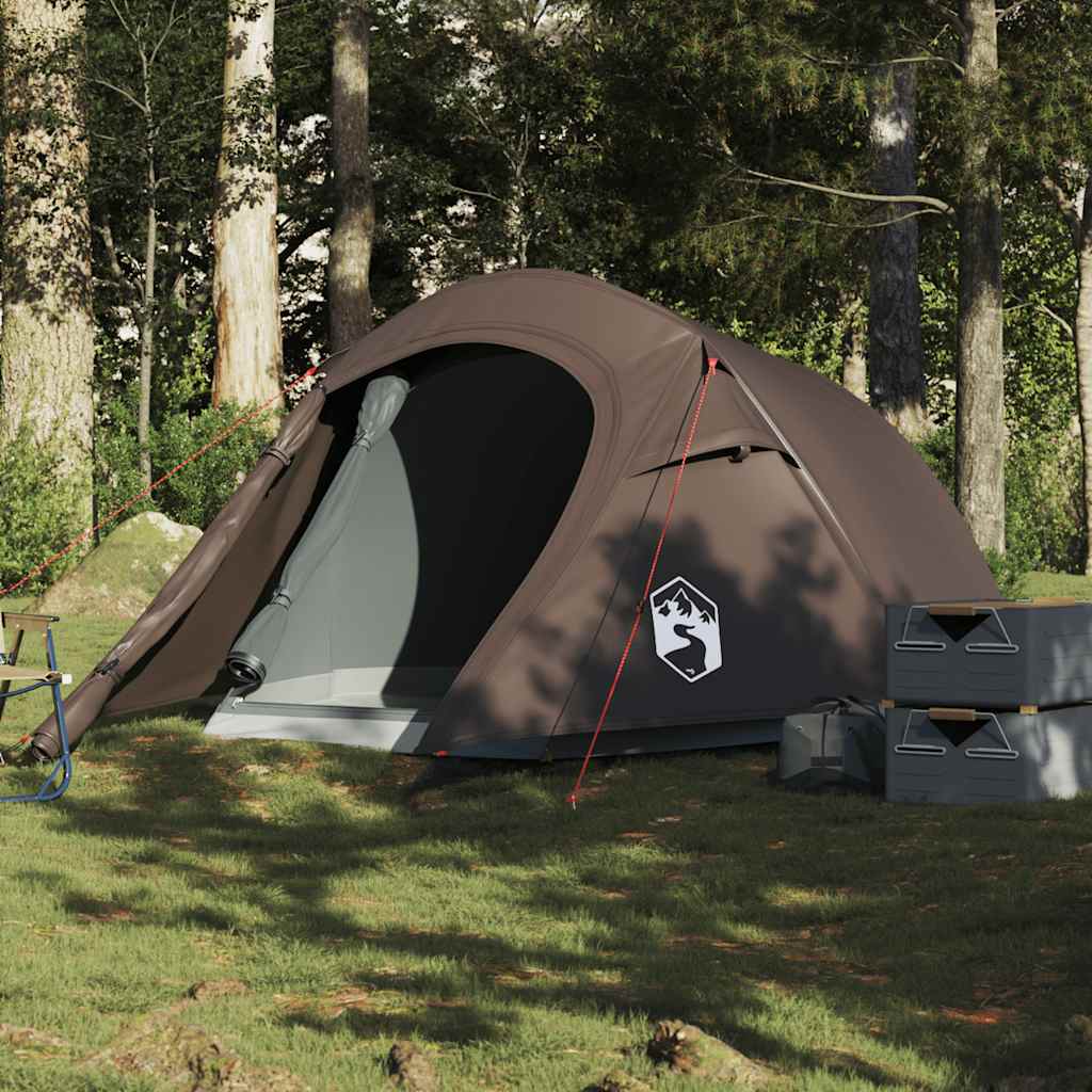 Tunneltelt For Camping 3 Personer Brun Vanntett