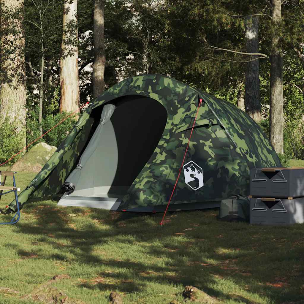 Tunneltelt For Camping 3 Personer Kamuflasje Vanntett