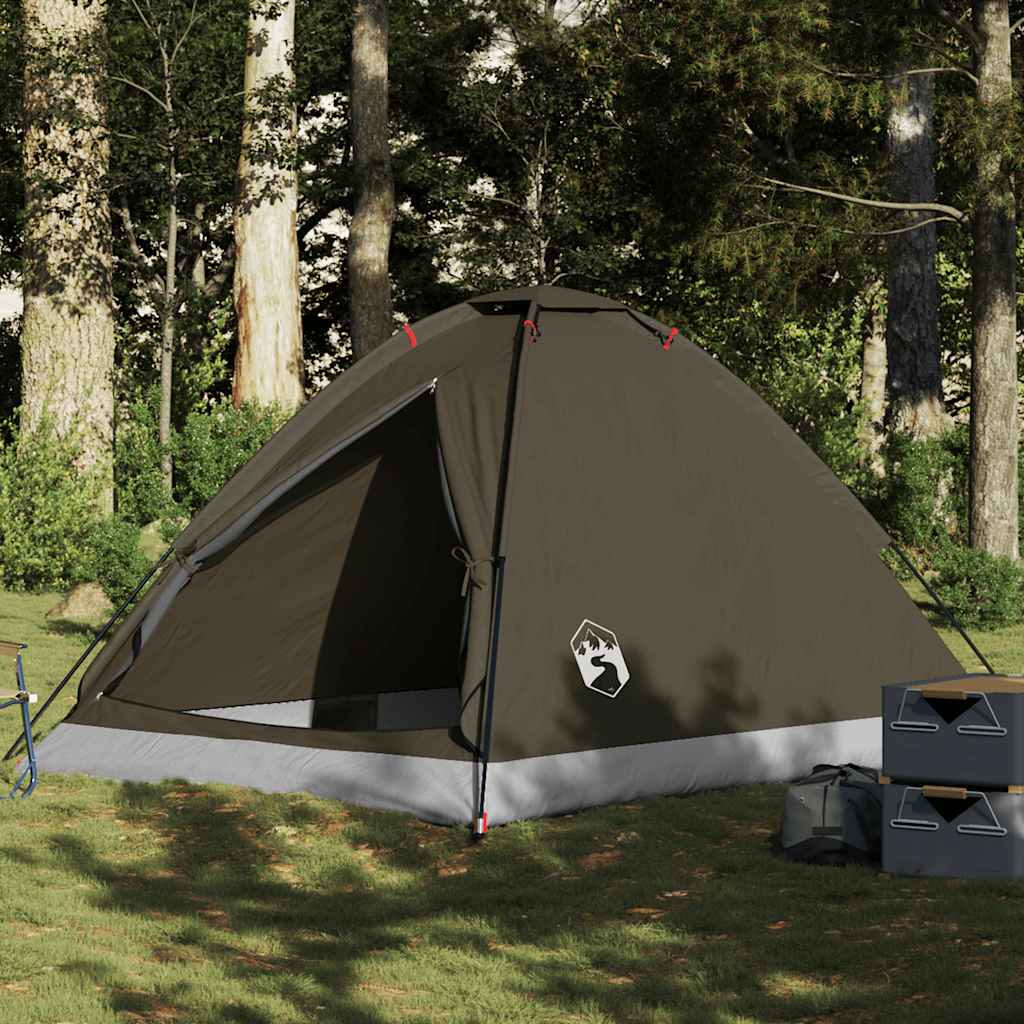 Kuppeltelt For Camping 4 Personer Brun Vanntett