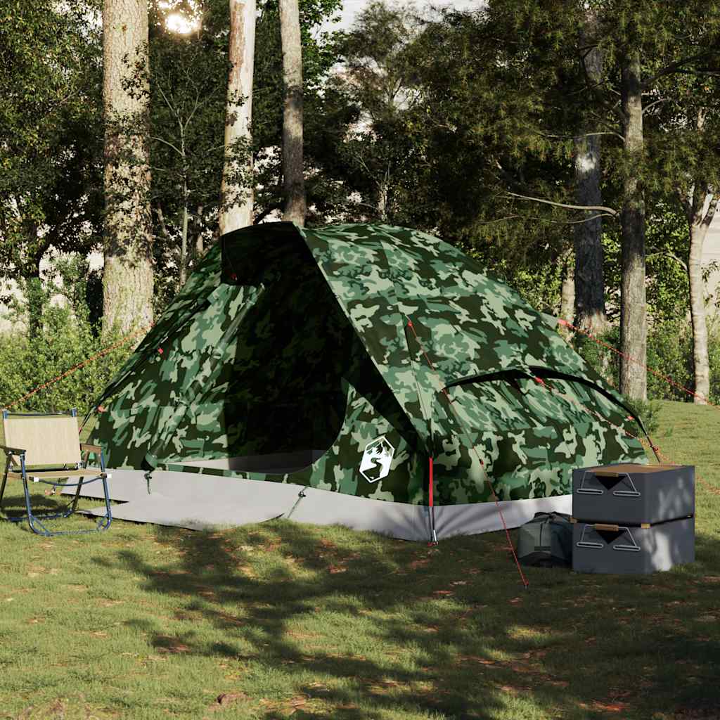 Kuppeltelt For Camping 4 Personer Kamuflasje Vanntett