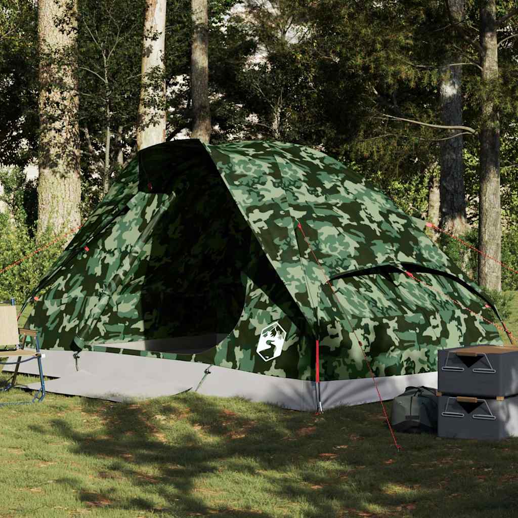 Kuppeltelt For Camping 4 Personer Kamuflasje Vanntett