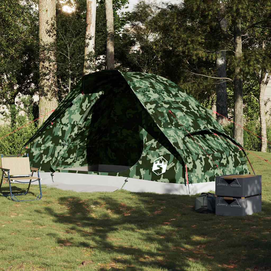 Kuppeltelt For Camping 6 Personer Kamuflasje Vanntett