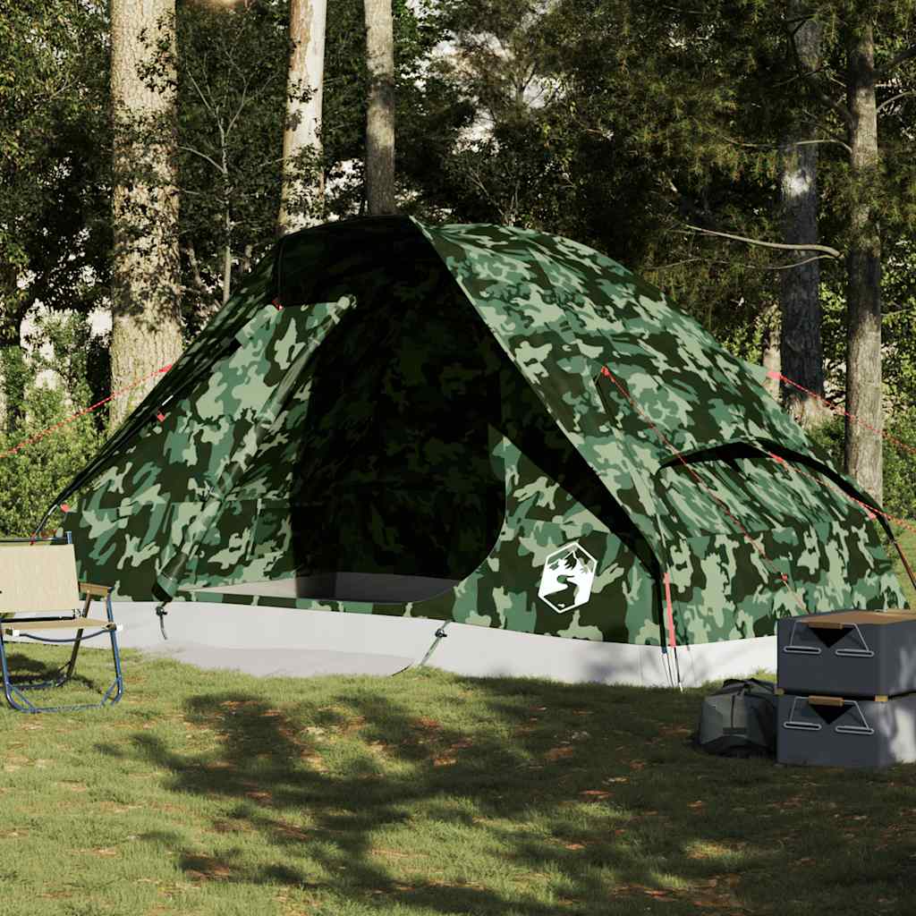 Kuppeltelt For Camping 6 Personer Kamuflasje Vanntett