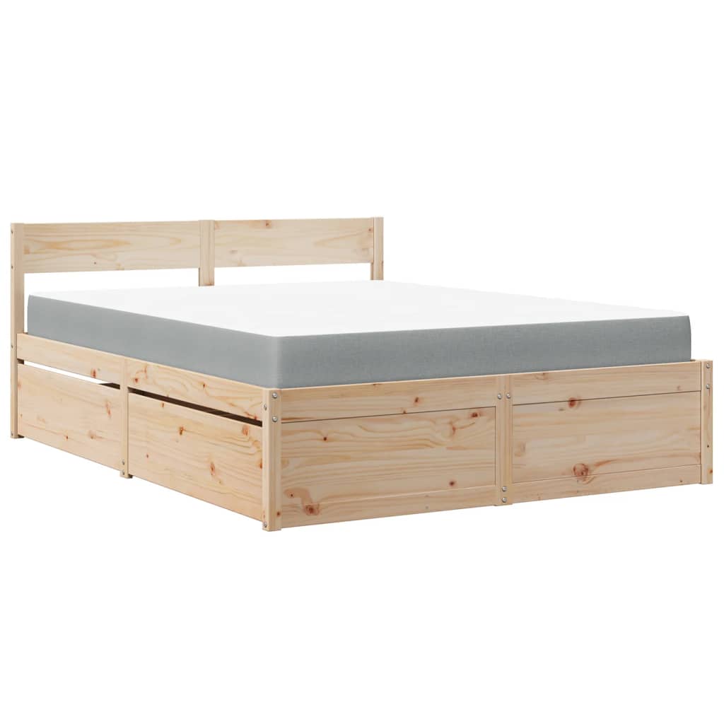 Seng Med Skuffer Og Madrass 140X200 Cm Heltre Furu