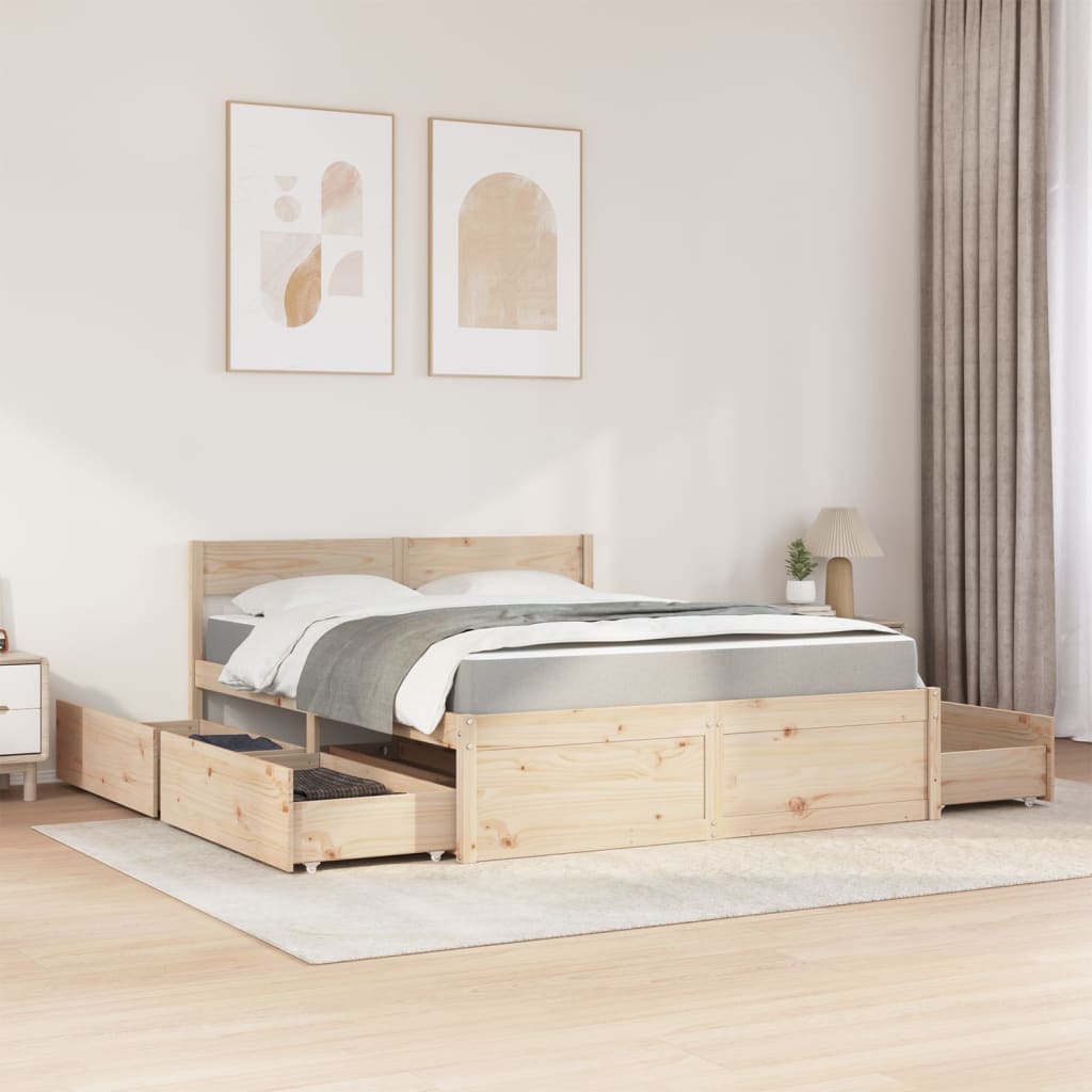 Seng Med Skuffer Og Madrass 140X200 Cm Heltre Furu