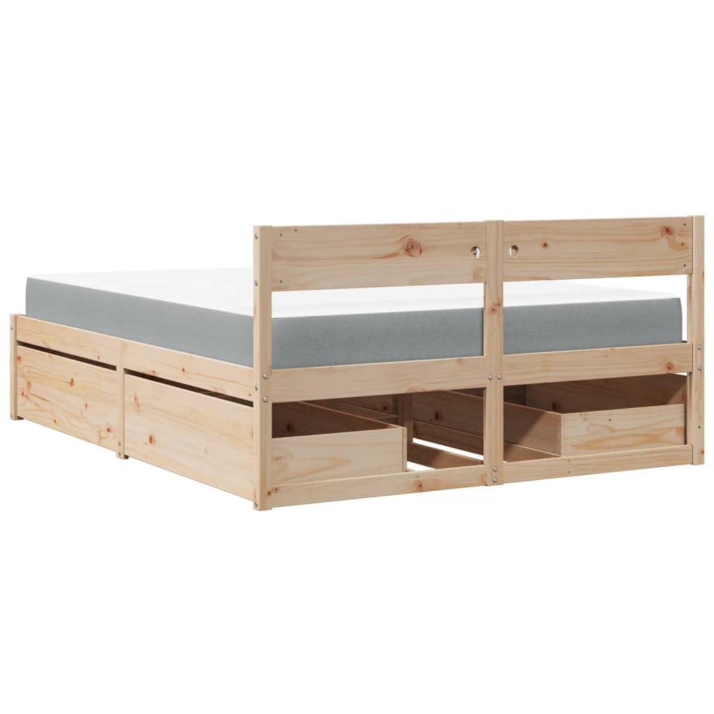 Seng Med Skuffer Og Madrass 140X200 Cm Heltre Furu