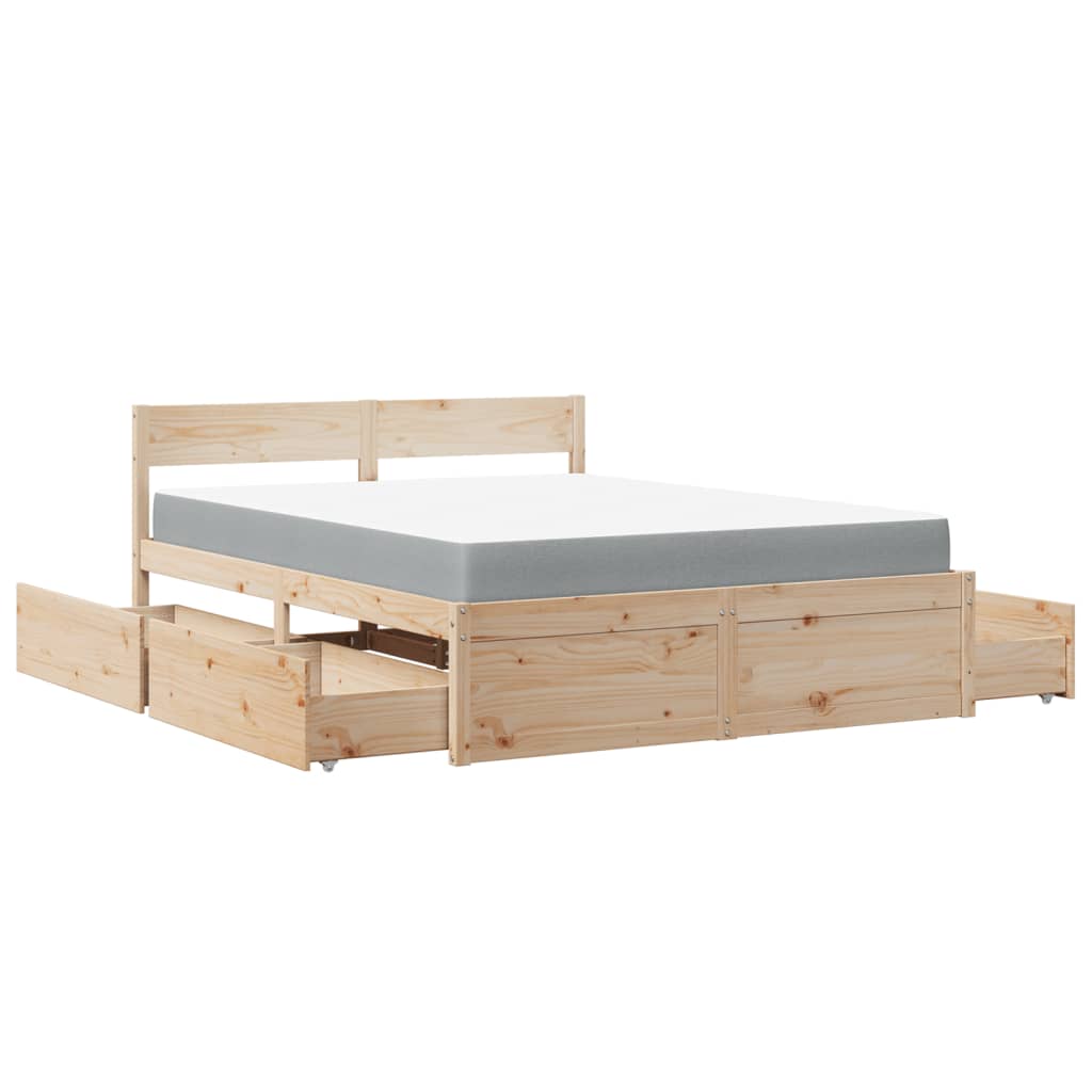 Seng Med Skuffer Og Madrass 140X200 Cm Heltre Furu