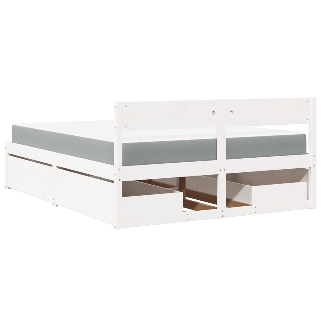 Seng Med Skuffer Og Madrass Hvit 140X200 Cm Heltre Furu