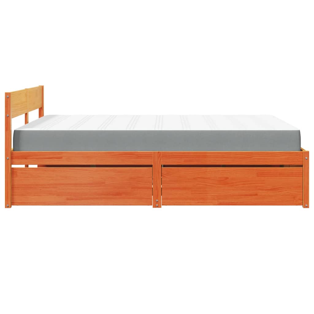 Seng Med Skuffer Og Madrass Voksbrun 140X200 Cm Heltre Furu