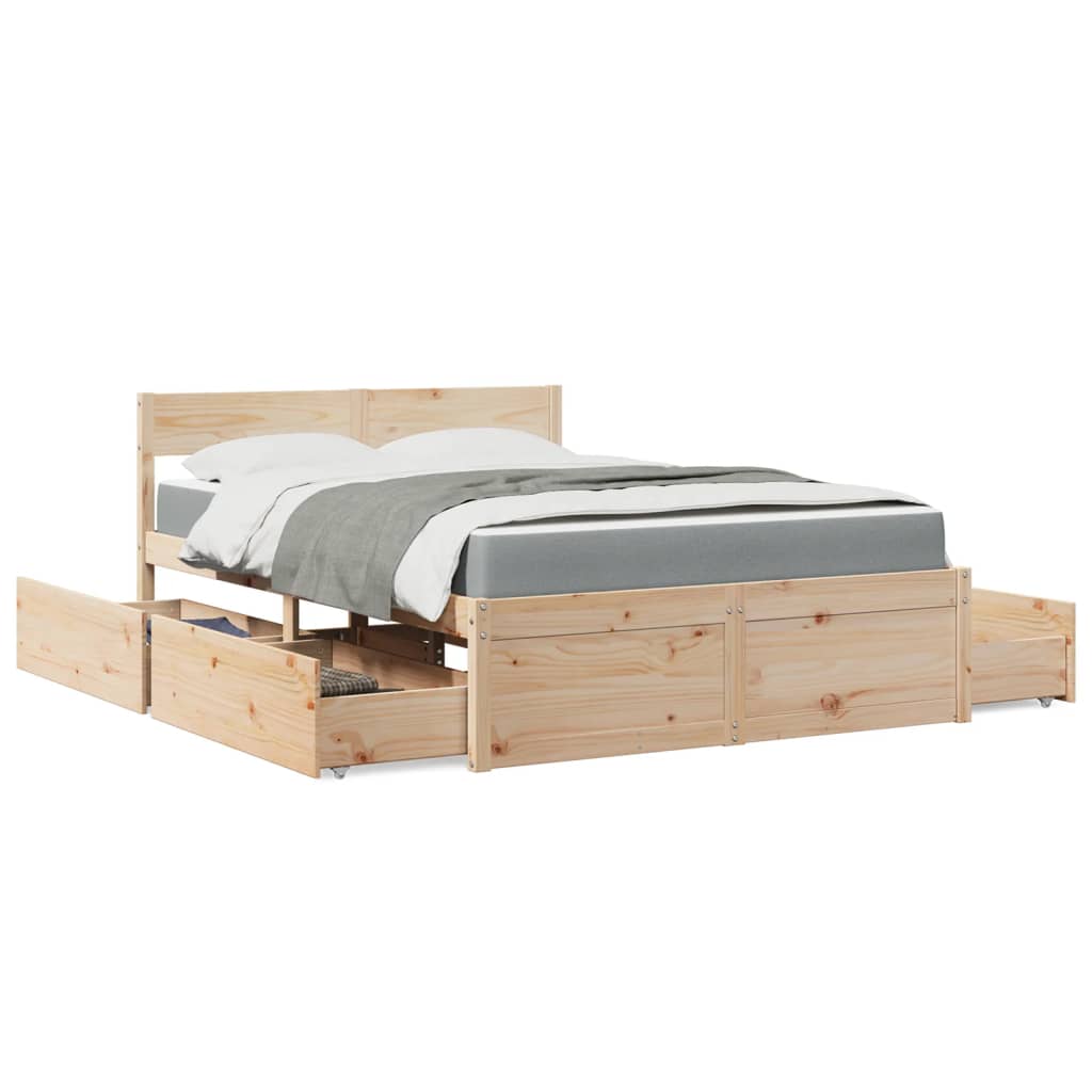 Seng Med Skuffer Og Madrass 120X200 Cm Heltre Furu
