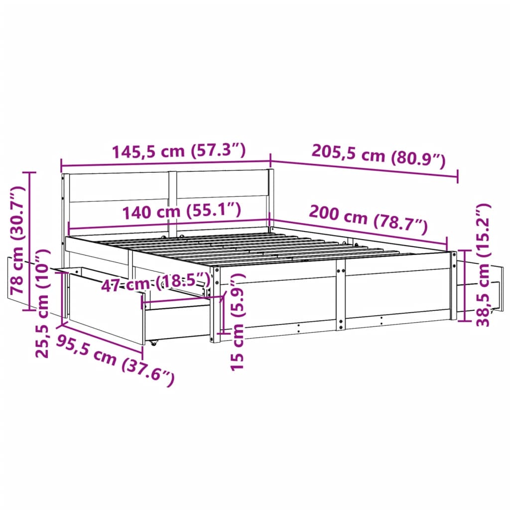 Sengeramme Uten Madrass 140X200 Cm Heltre Furu