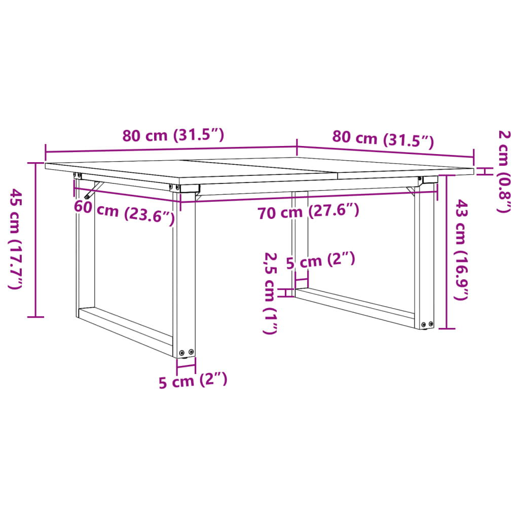 Salongbord O-Ramme 80X80X45 Cm Heltre Furu Og Stål