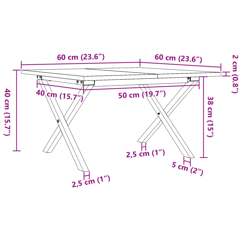 Salongbord X-Ramme 60X60X40 Cm Heltre Furu Og Stål