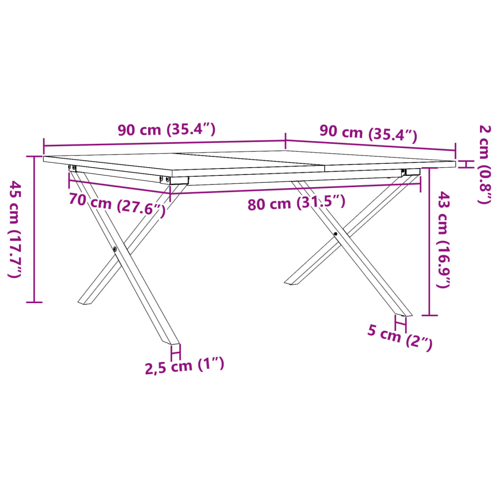 Salongbord X-Ramme 90X90X45 Cm Heltre Furu Og Stål