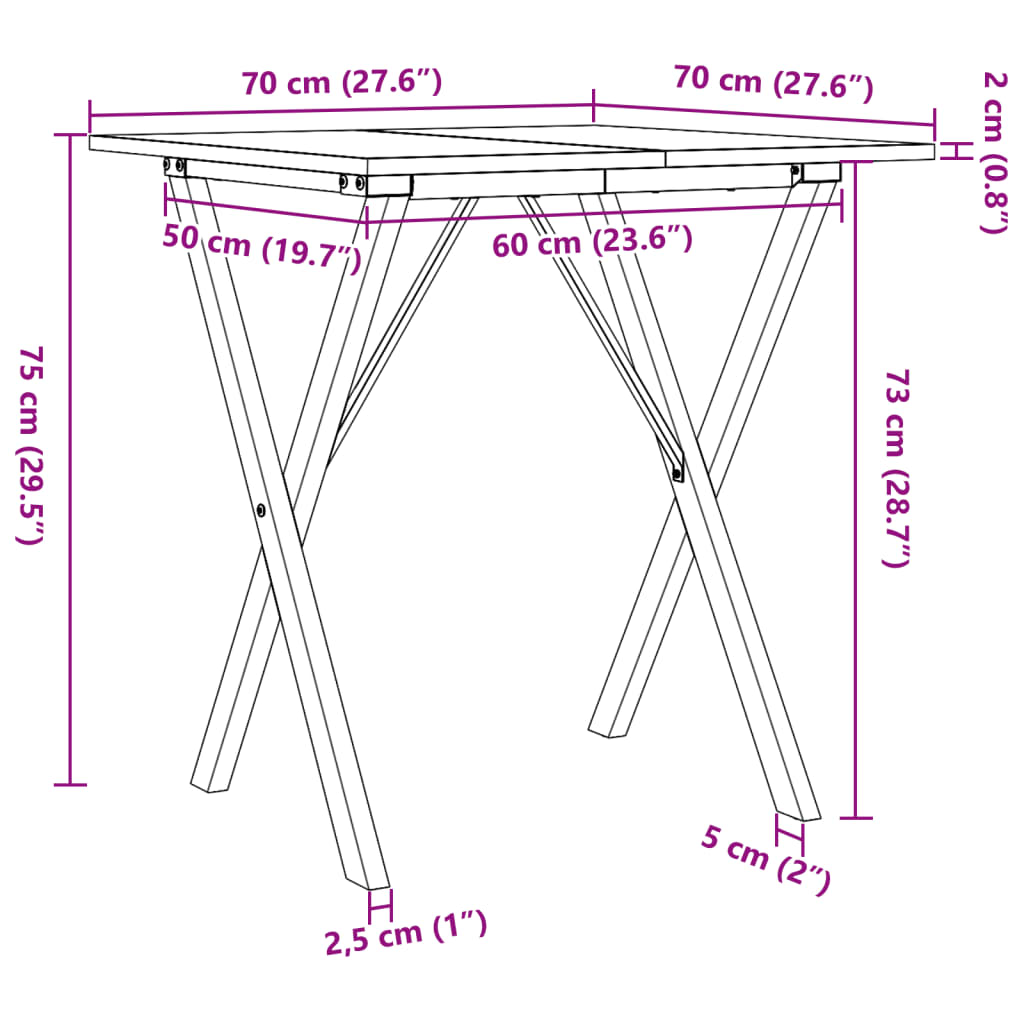 Salongbord X-Ramme 70X70X75 Cm Heltre Furu Og Stål