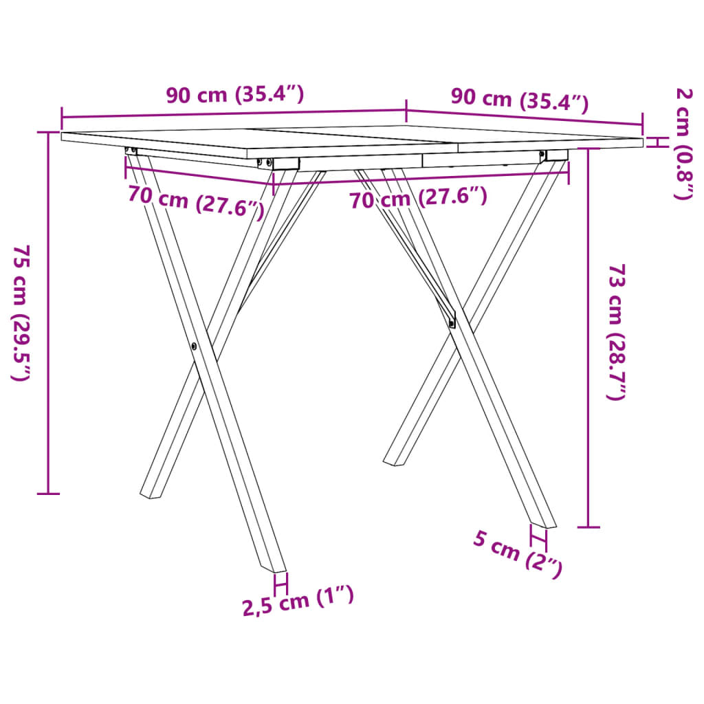 Salongbord X-Ramme 90X90X75 Cm Heltre Furu Og Stål