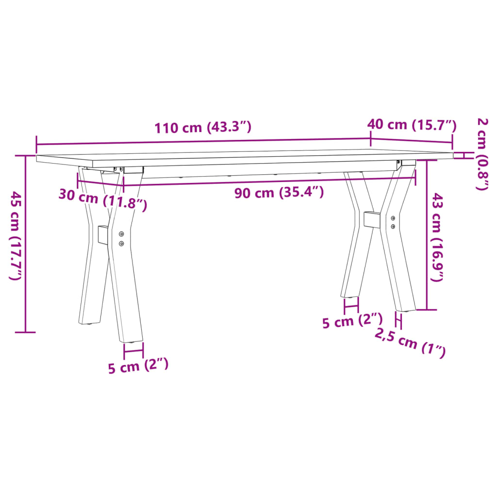 Salongbord Y-Ramme 110X40X45 Cm Heltre Furu Og Stål