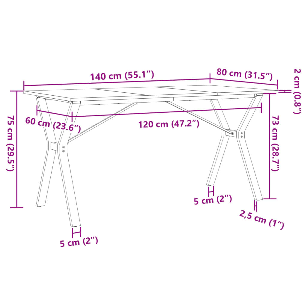 Spisebord Y-Ramme 140X80X75 Cm Heltre Furu Og Stål