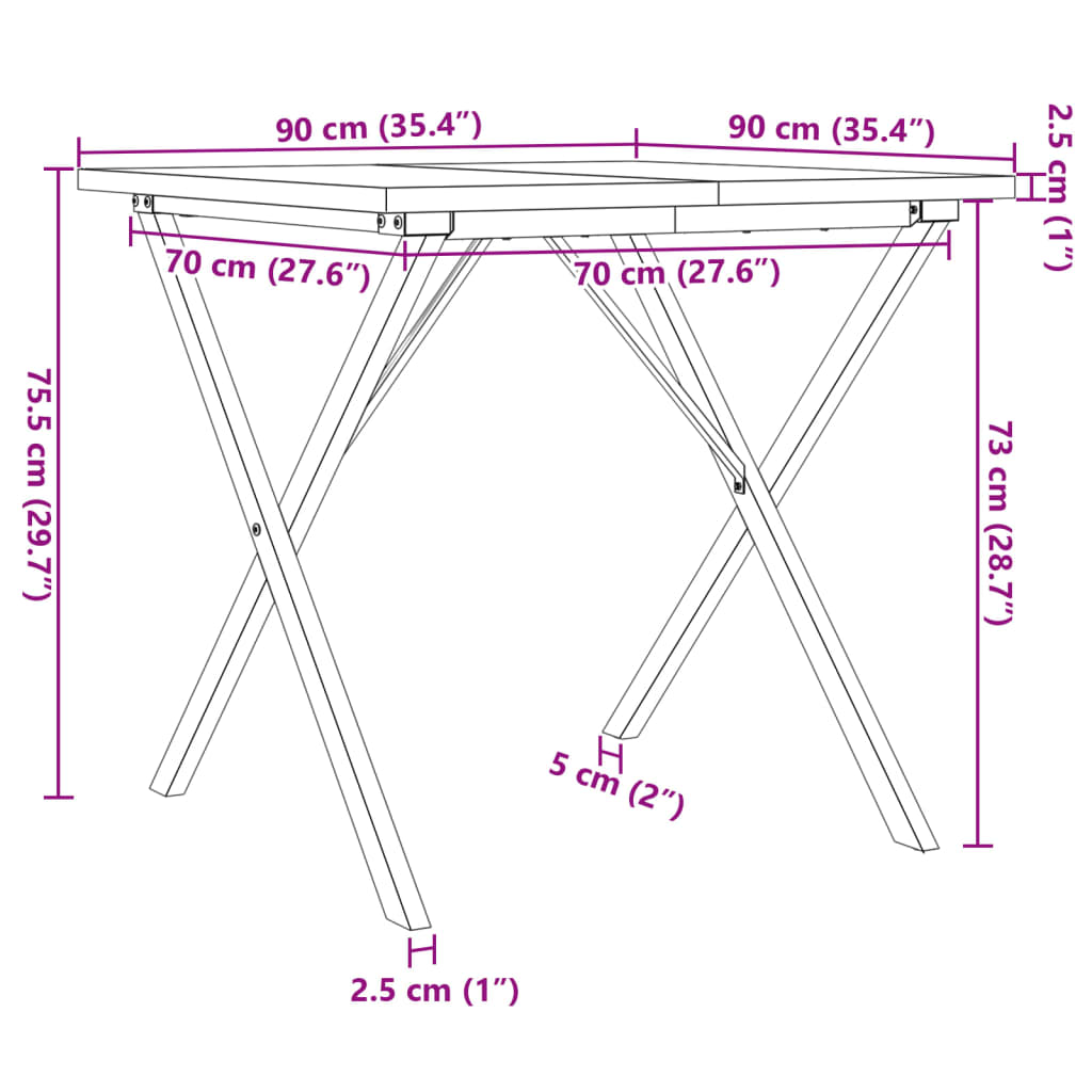 Spisebord X-Ramme 90X90X75,5 Cm Heltre Furu Og Stål