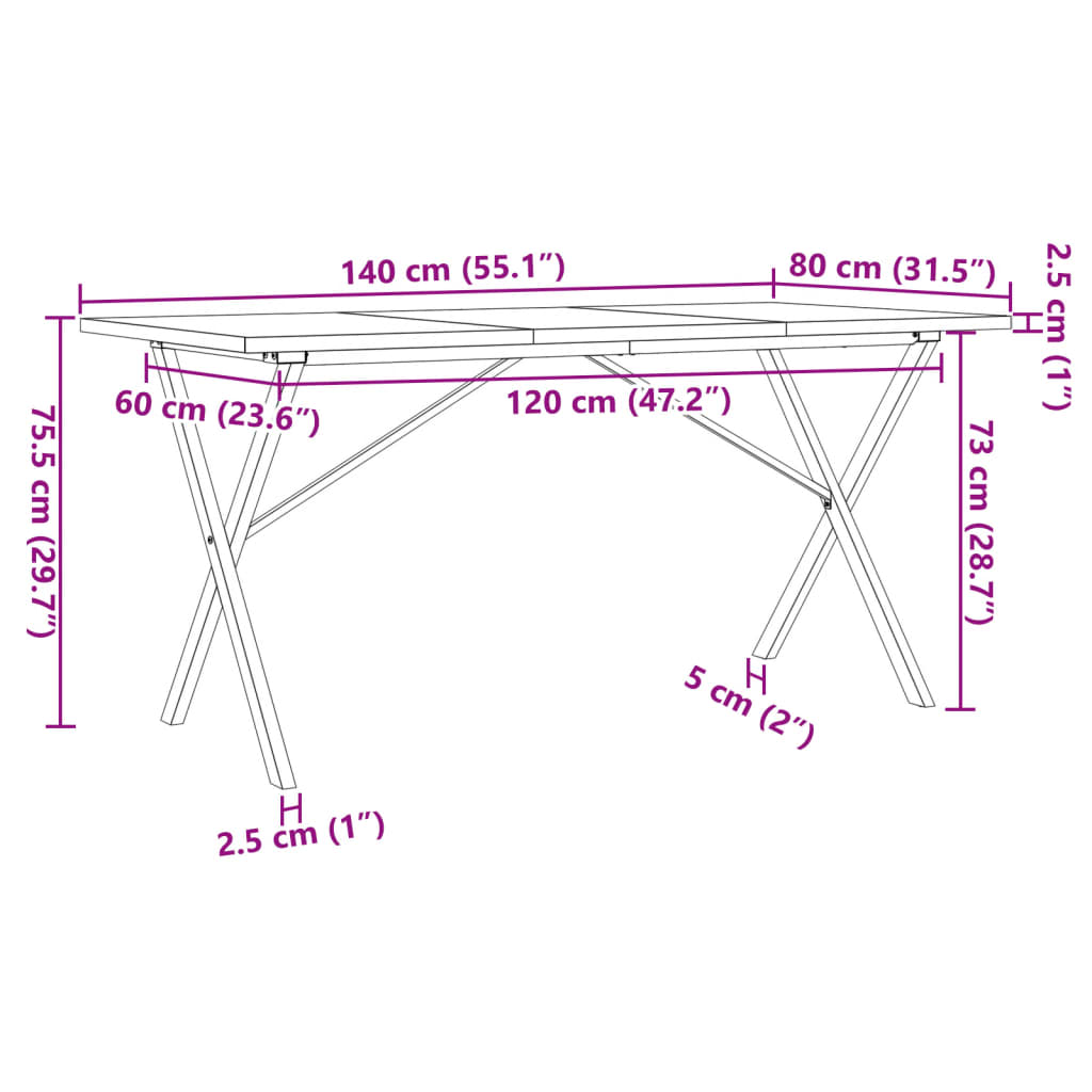 Spisebord X-Ramme 140X80X75,5 Cm Heltre Furu Og Stål