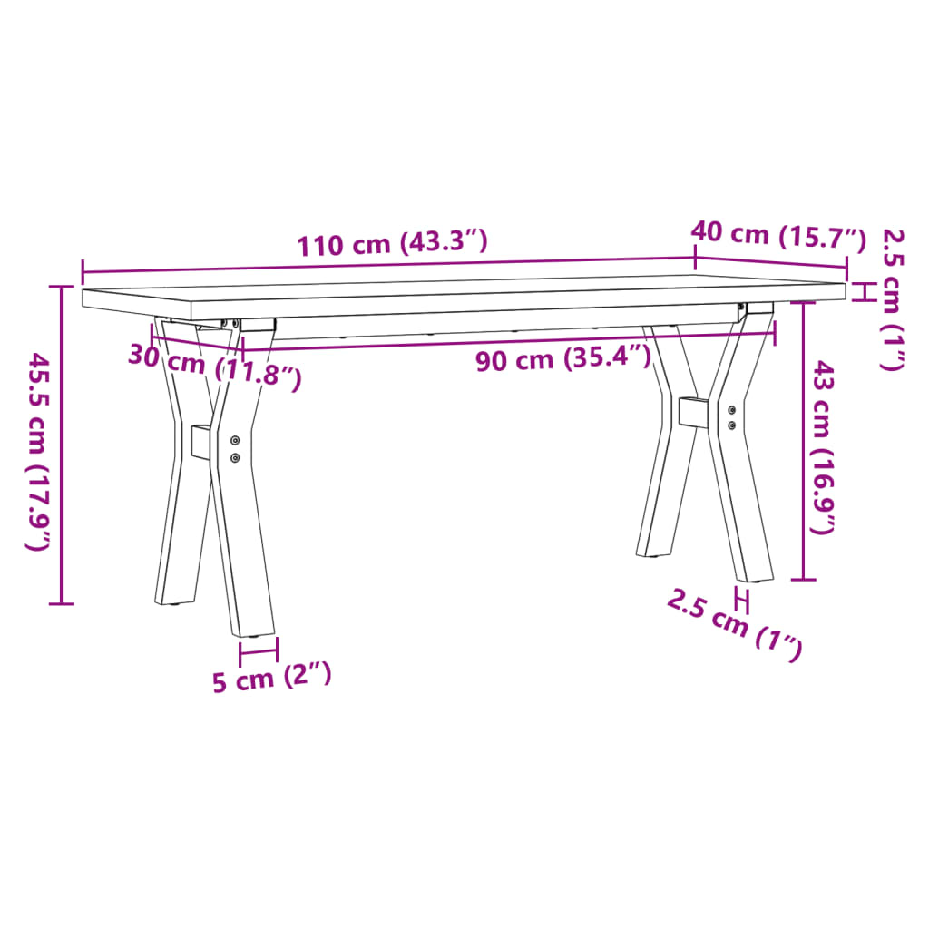 Salongbord Y-Ramme 110X40X45,5 Cm Heltre Furu Og Stål