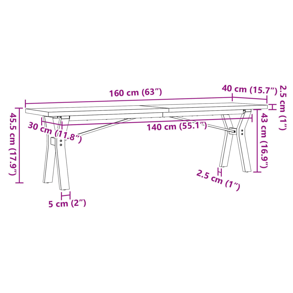 Salongbord Y-Ramme 160X40X45,5 Cm Heltre Furu Og Stål