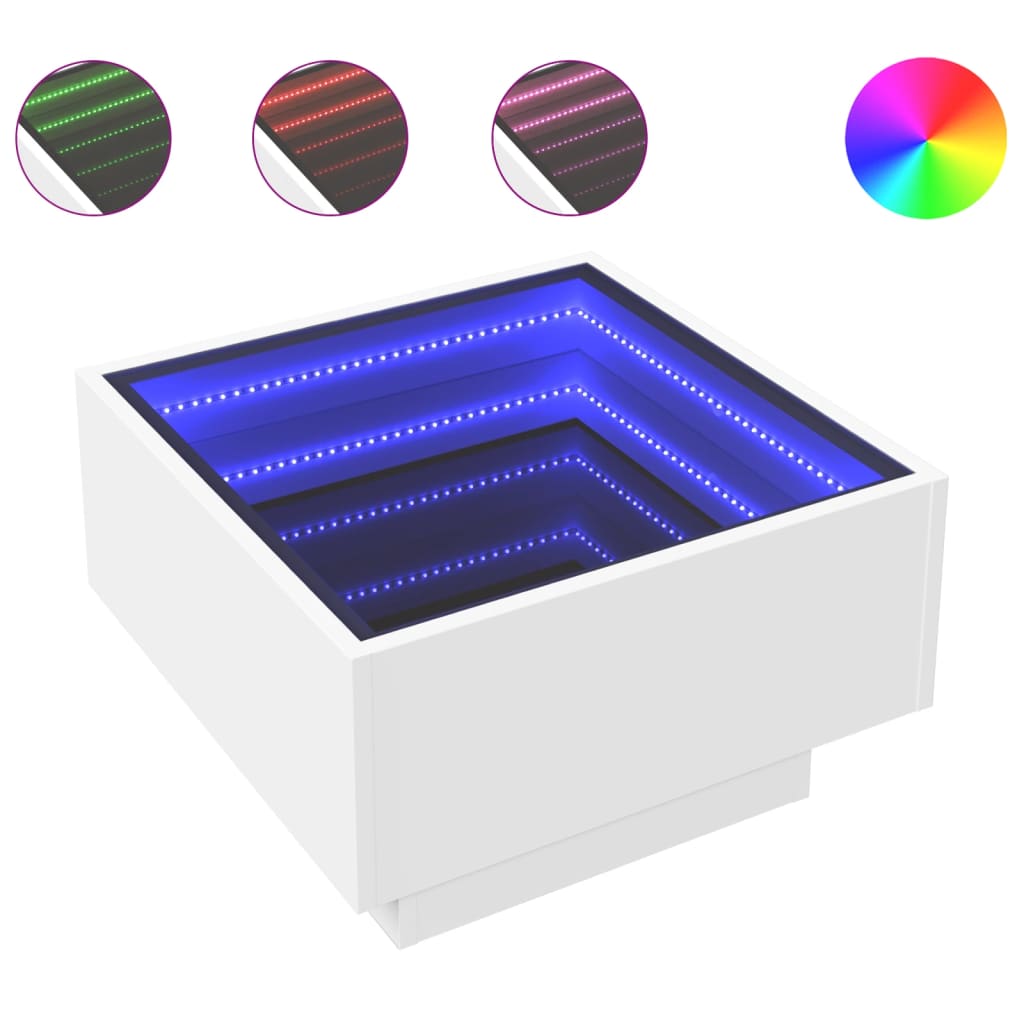 Salongbord Med Led Hvit 50X50X30 Cm Konstruert Tre