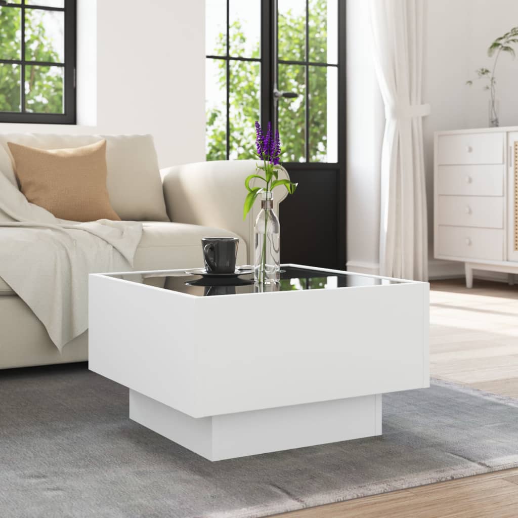 Salongbord Med Led Hvit 50X50X30 Cm Konstruert Tre