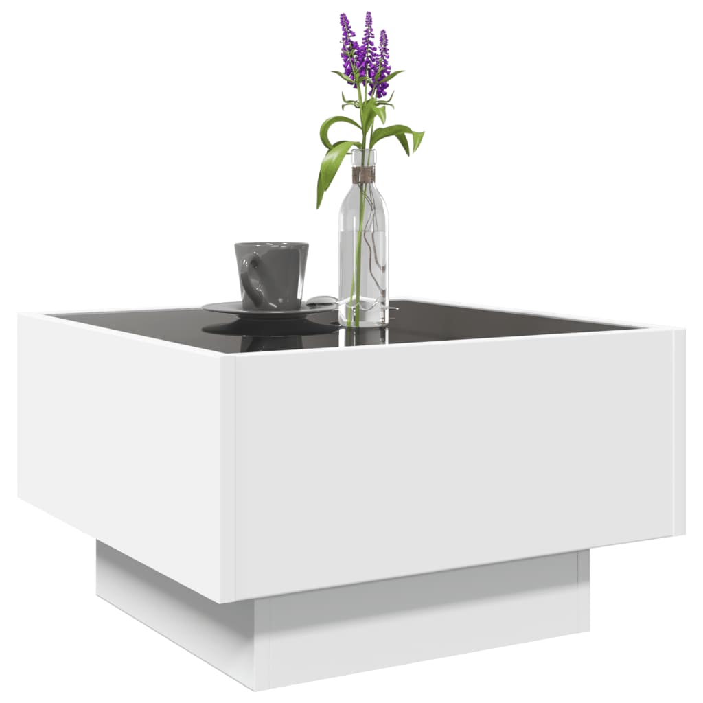 Salongbord Med Led Hvit 50X50X30 Cm Konstruert Tre