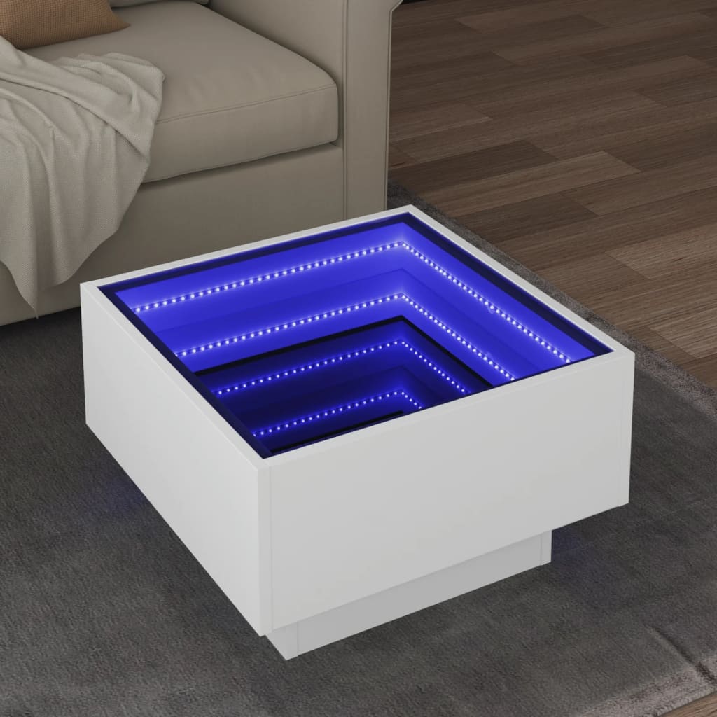 Salongbord Med Led Hvit 50X50X30 Cm Konstruert Tre