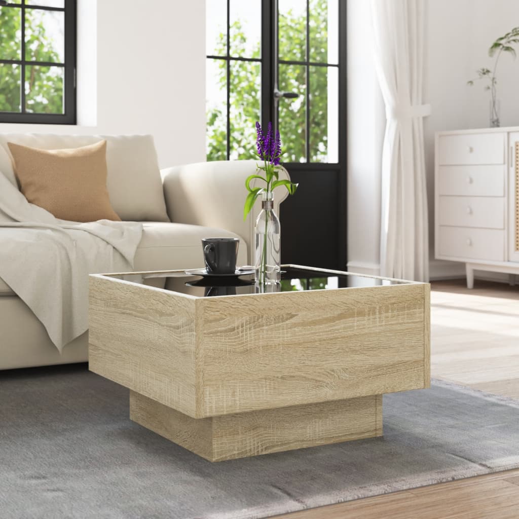 Salongbord Med Led Sonoma Eik 50X50X30 Cm Konstruert Tre
