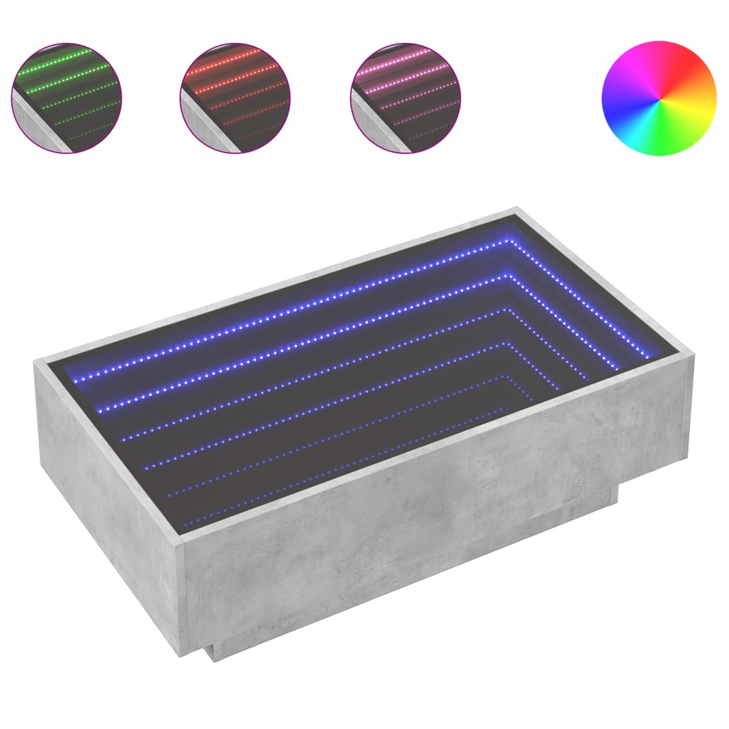 Salongbord Med Led Betonggrå 90X50X30 Cm Konstruert Tre