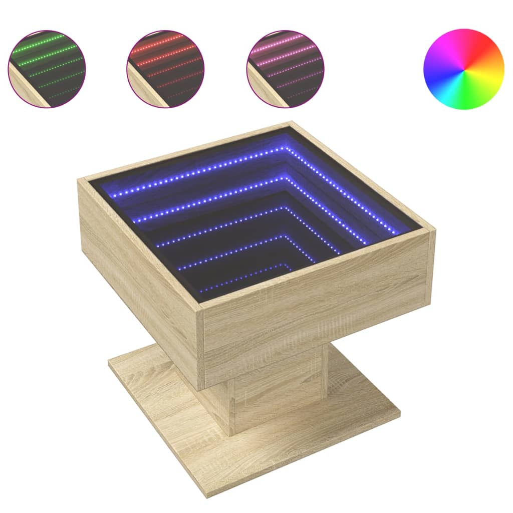Salongbord Med Led Sonoma Eik 50X50X45 Cm Konstruert Tre