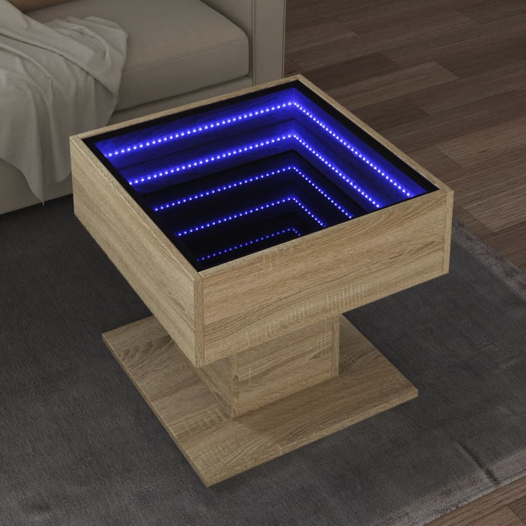 Salongbord Med Led Sonoma Eik 50X50X45 Cm Konstruert Tre