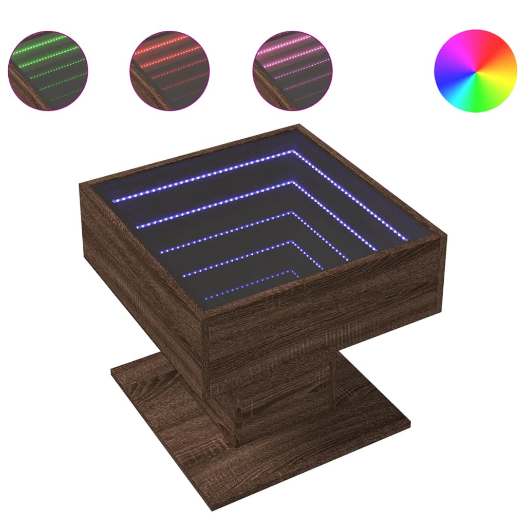 Salongbord Med Led Brun Eik 50X50X45 Cm Konstruert Tre