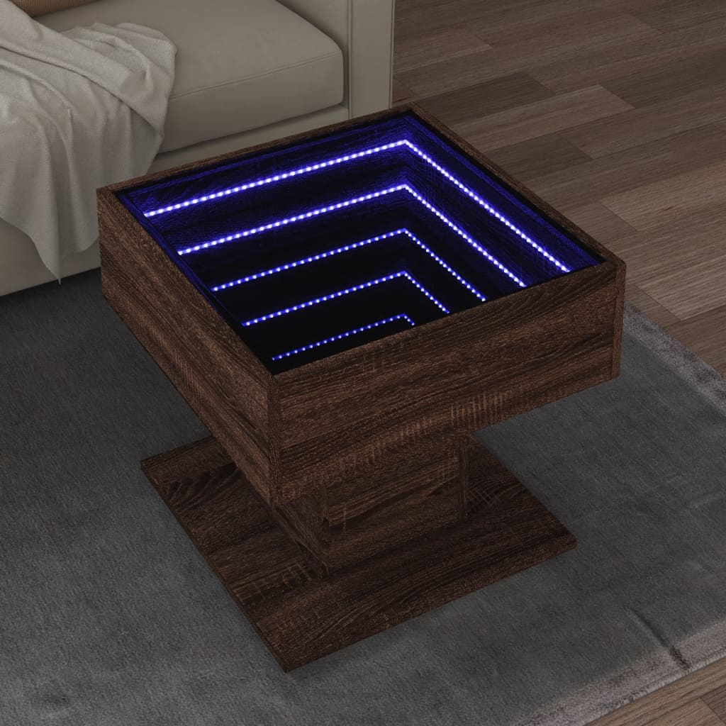 Salongbord Med Led Brun Eik 50X50X45 Cm Konstruert Tre
