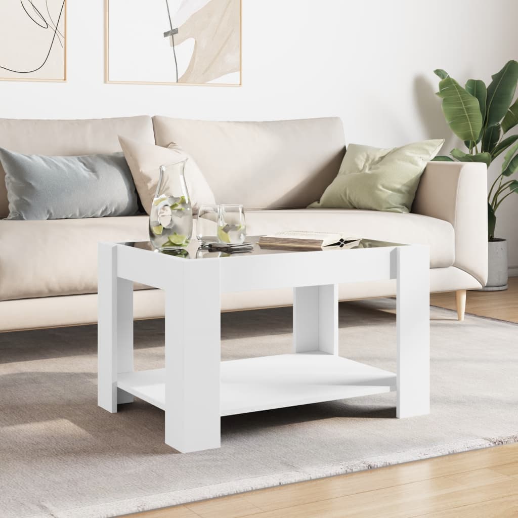 Salongbord Med Led Hvit 73X53X45 Cm Konstruert Tre