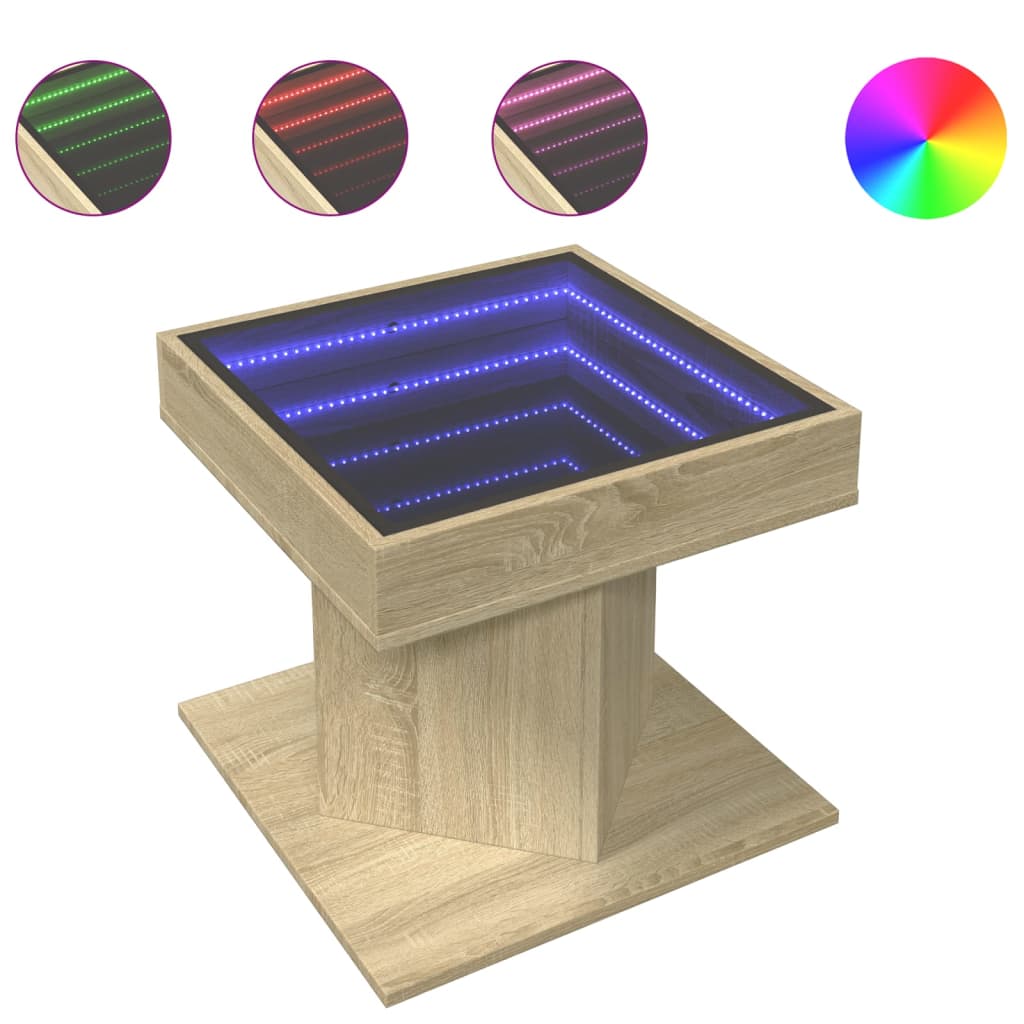 Salongbord Med Led Sonoma Eik 50X50X45 Cm Konstruert Tre