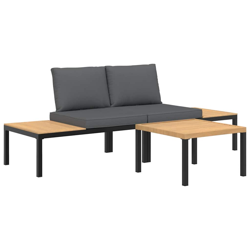 Hagesofasett Med Puter 3 Deler Svart Aluminium