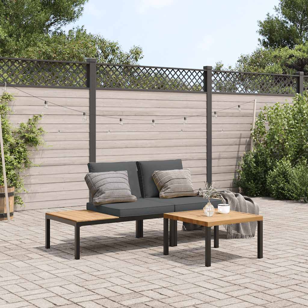 Hagesofasett Med Puter 3 Deler Svart Aluminium