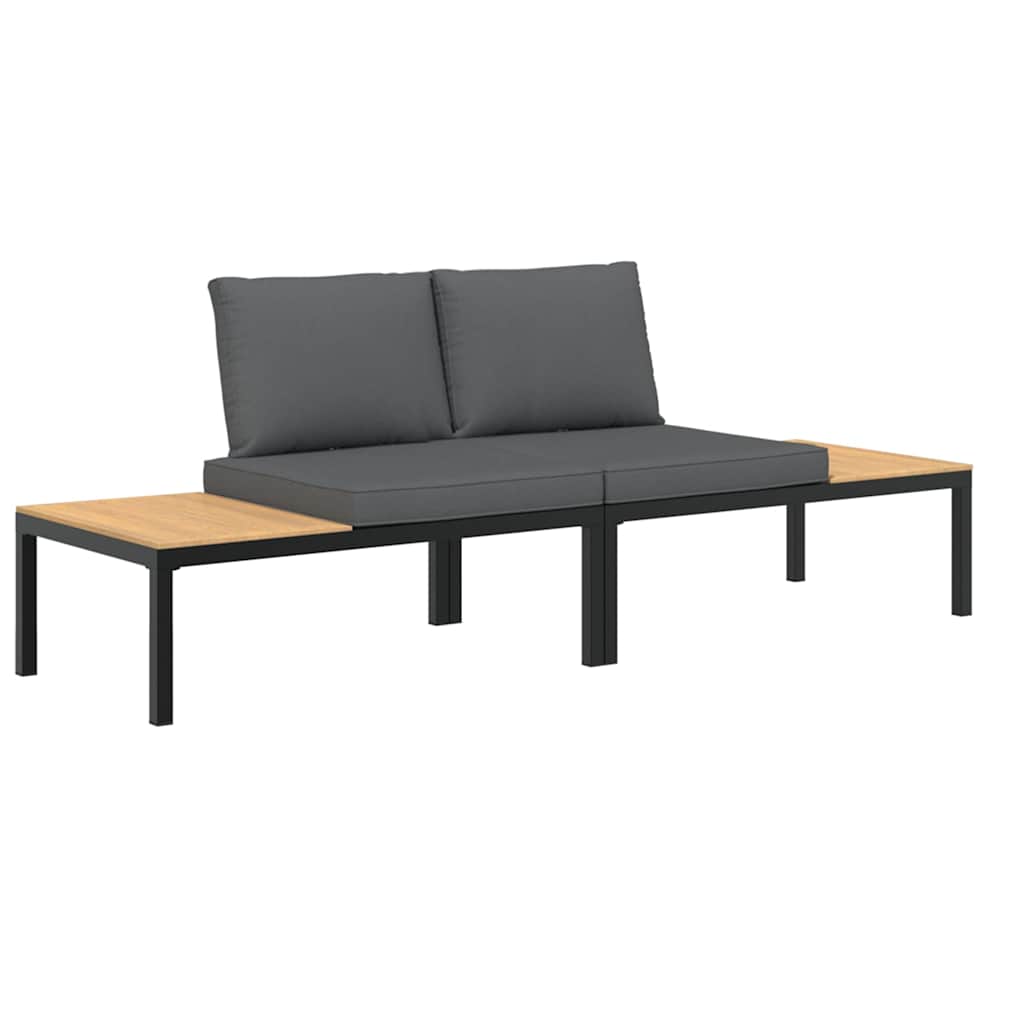 Hagesofasett Med Puter 2 Deler Svart Aluminium
