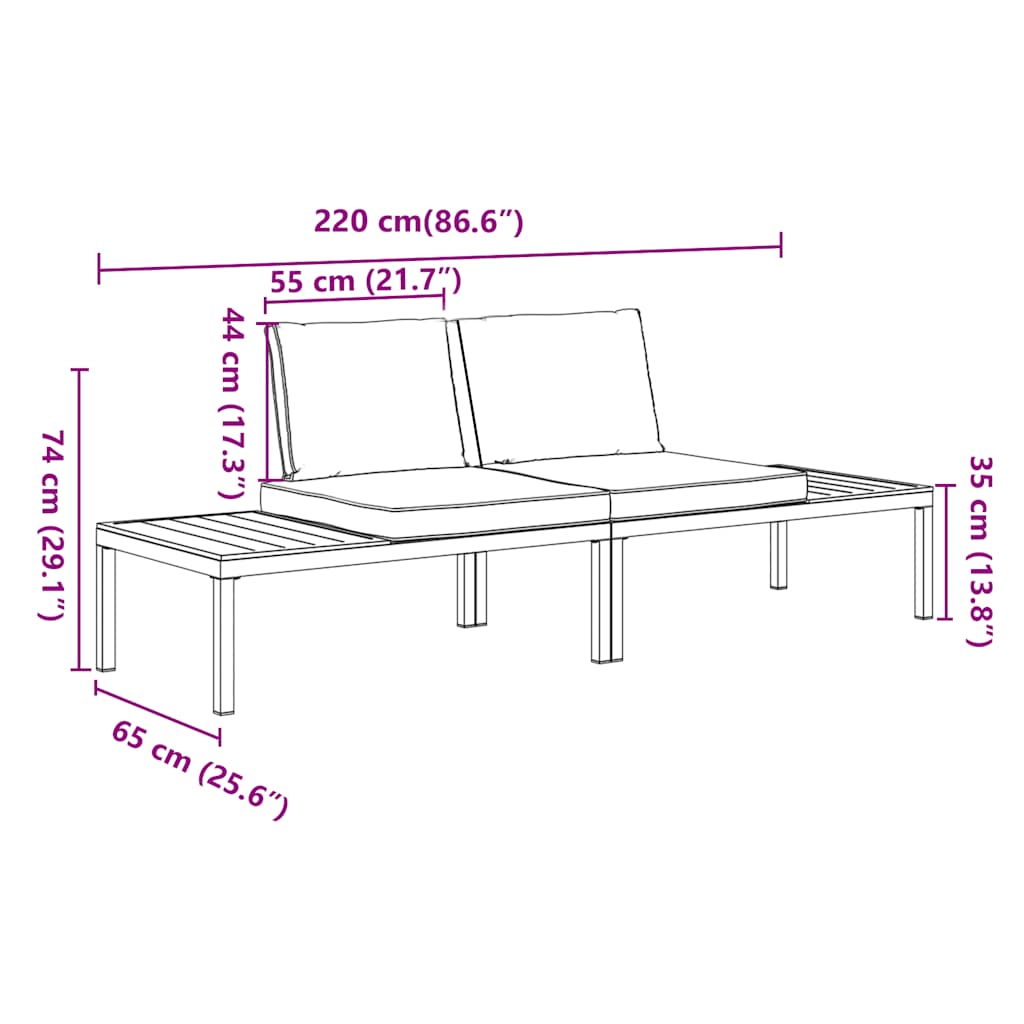 Hagesofasett Med Puter 2 Deler Svart Aluminium