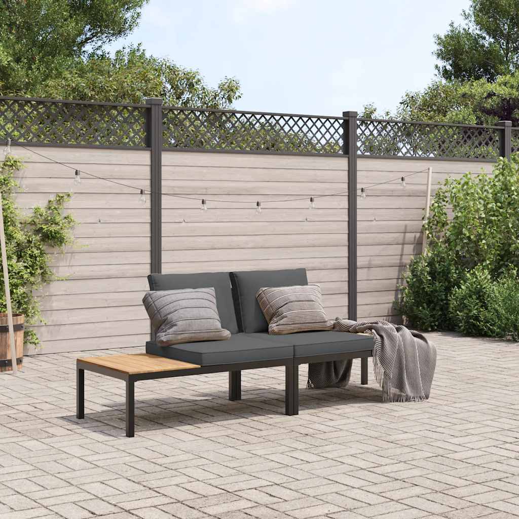 Hagesofasett Med Puter 2 Deler Svart Aluminium