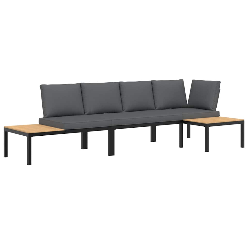 Hagesofasett Med Puter 3 Deler Svart Aluminium
