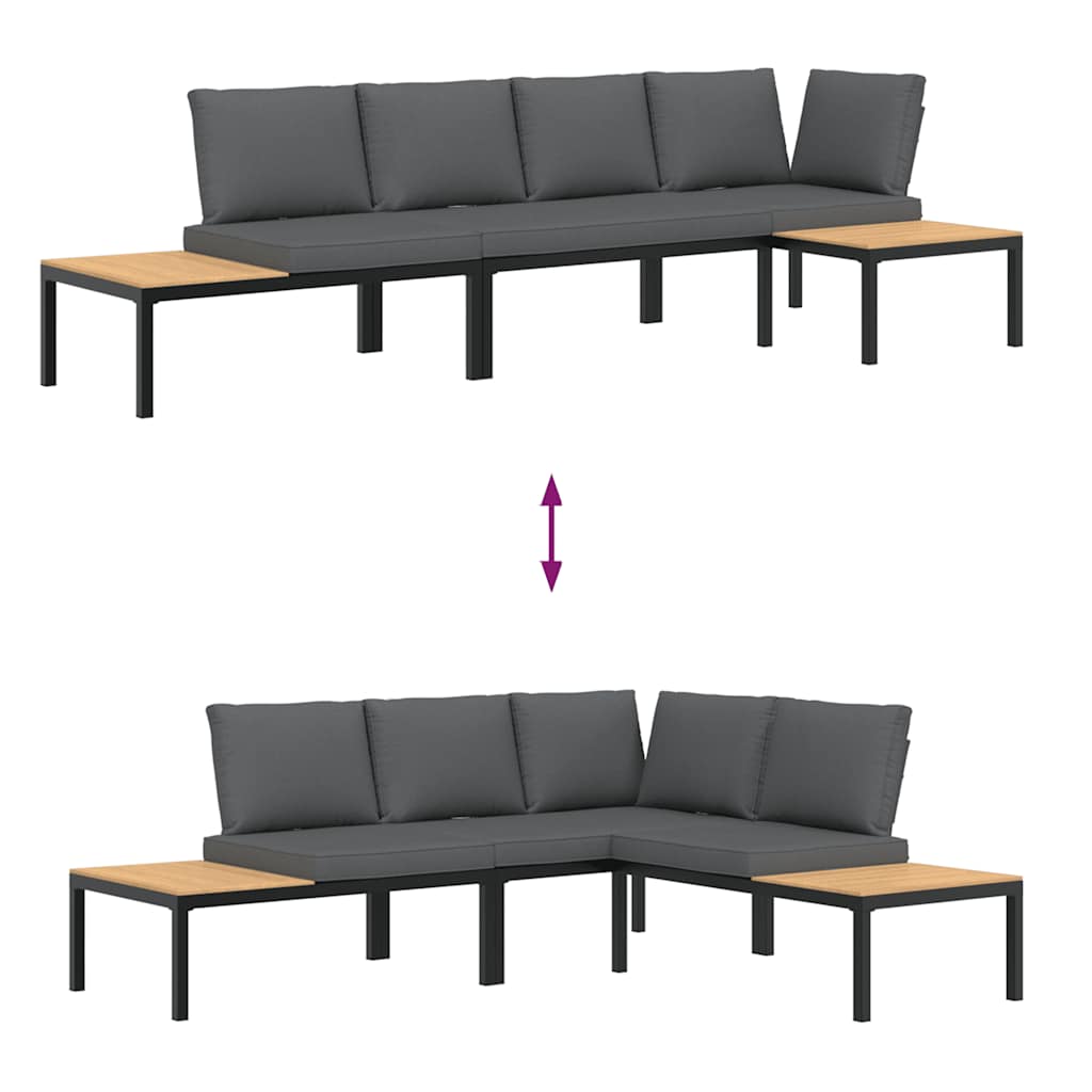 Hagesofasett Med Puter 3 Deler Svart Aluminium