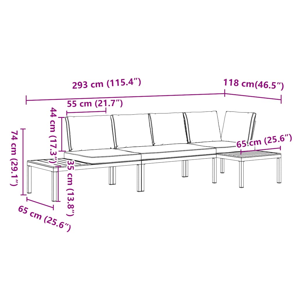 Hagesofasett Med Puter 3 Deler Svart Aluminium