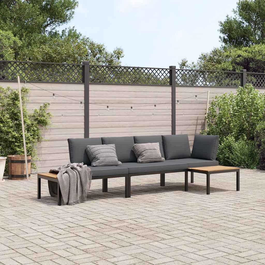 Hagesofasett Med Puter 3 Deler Svart Aluminium
