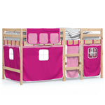 Køyeseng For Barn Med Gardiner Rosa 90X190 Cm Heltre Furu