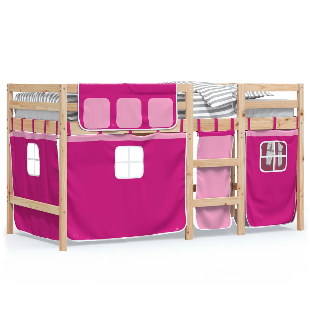 Køyeseng For Barn Med Gardiner Rosa 90X190 Cm Heltre Furu