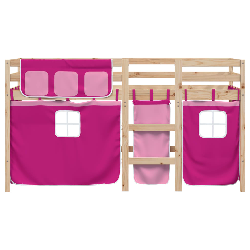 Køyeseng For Barn Med Gardiner Rosa 90X190 Cm Heltre Furu